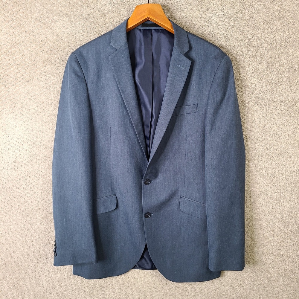 Kenneth Cole Jacket Mens 40L Blue Blazer Two Button Polyester Blend Suit Coat